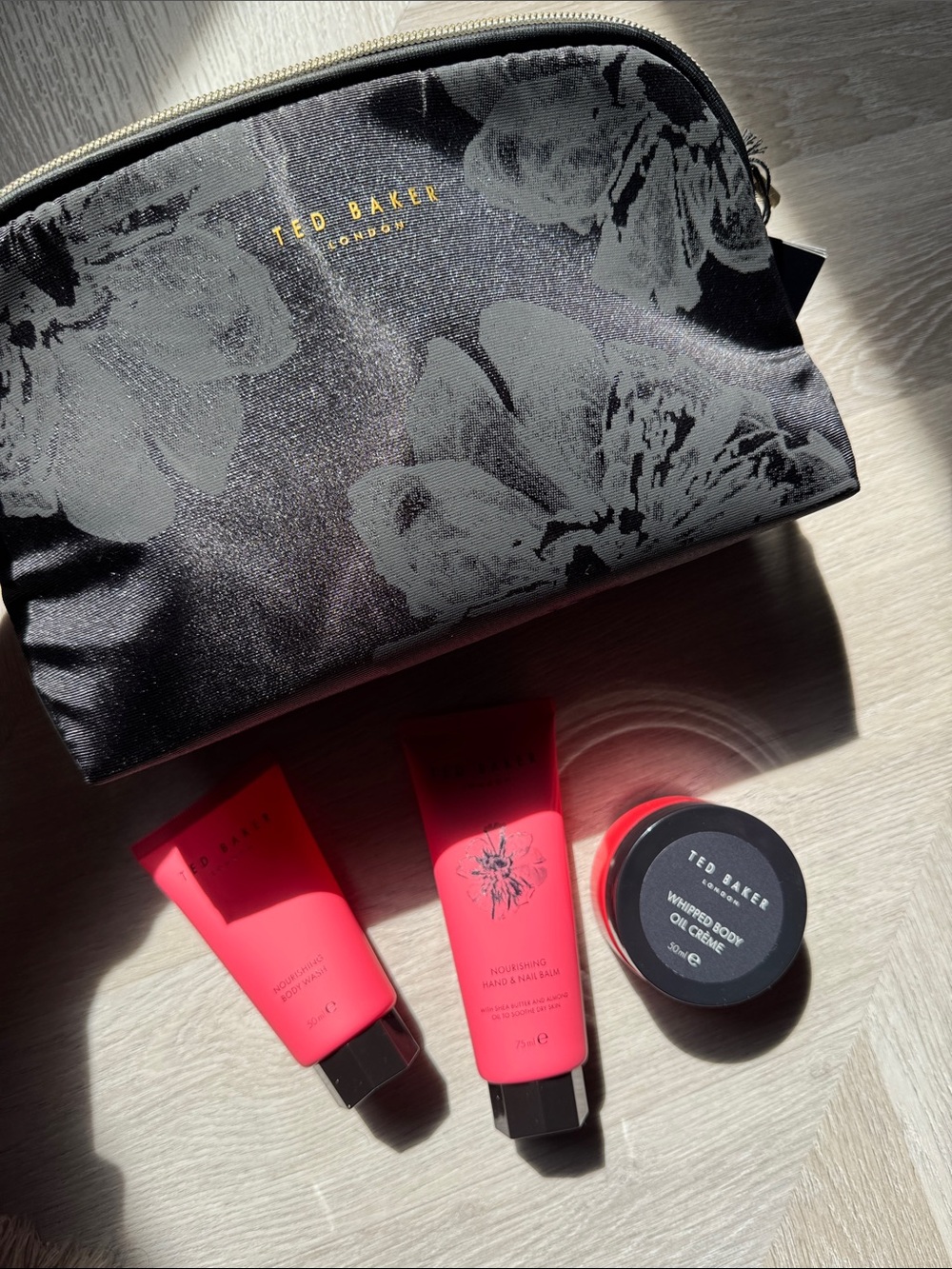 Ted Baker Black Floral Satin Cosmetic Pouch | Minis Discovery Collection
